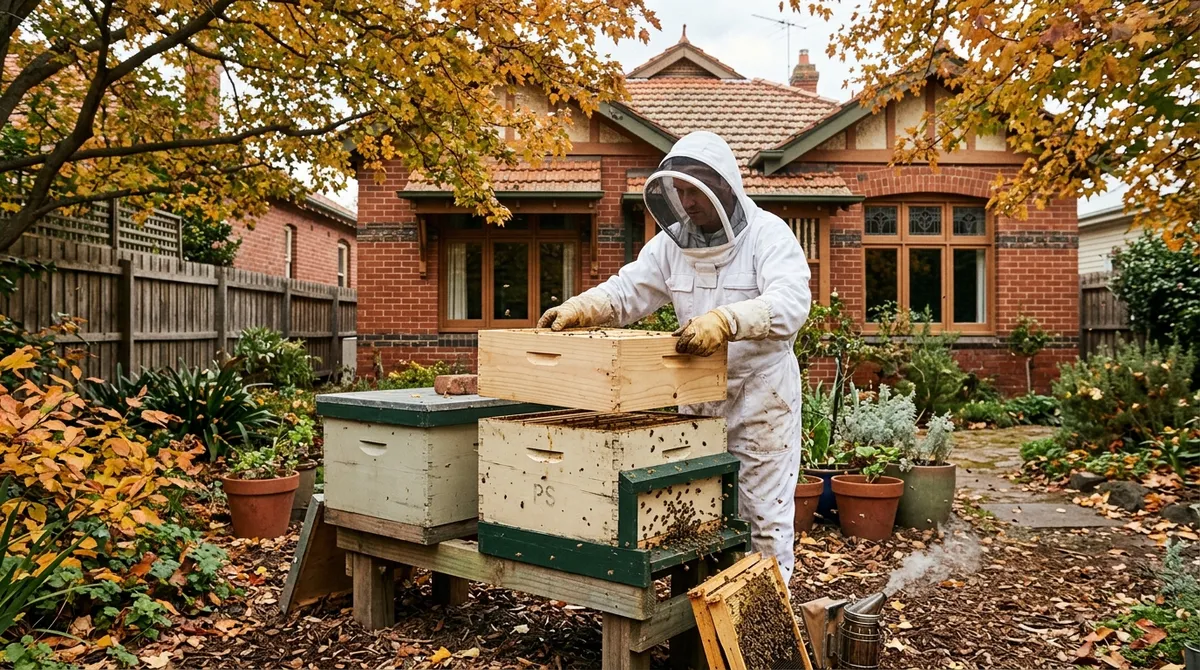 Autumn beehive in a Melbourne backyard
