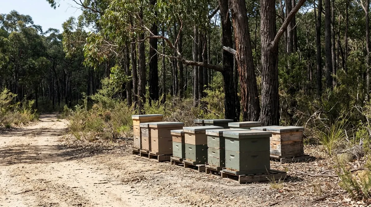 Hives at the edge of a jarrah forest in WA