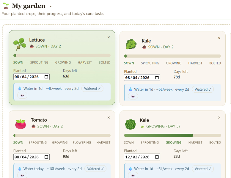 My Garden plant tracking view