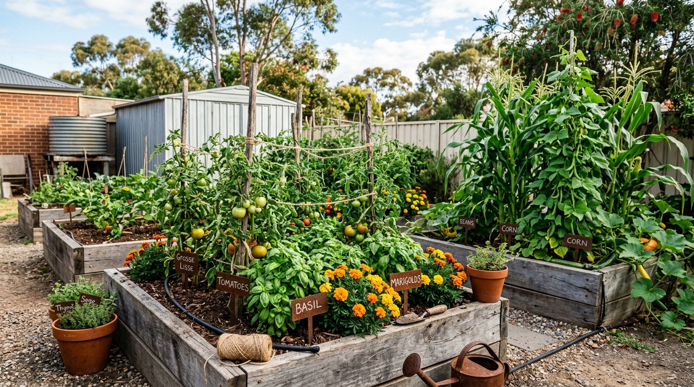 Companion planted Australian garden bed