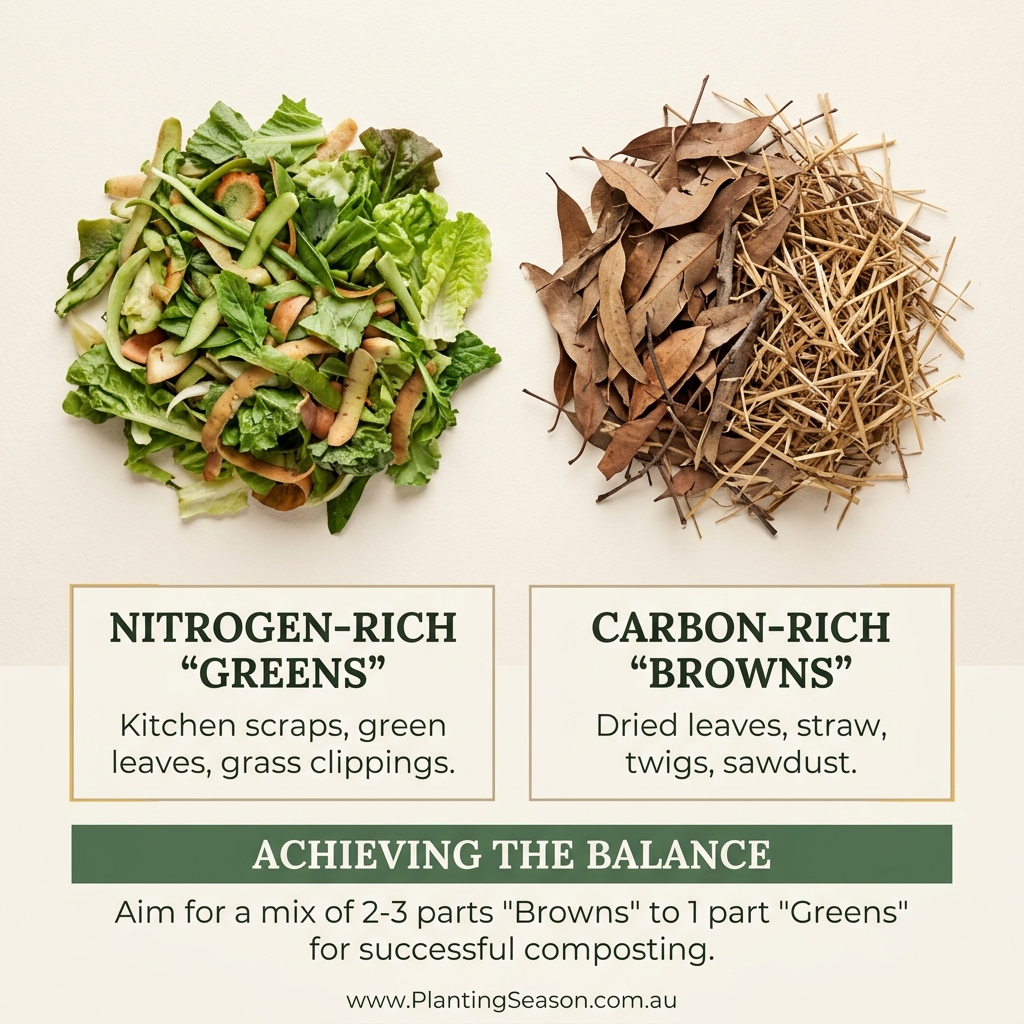 Green and brown composting materials side by side