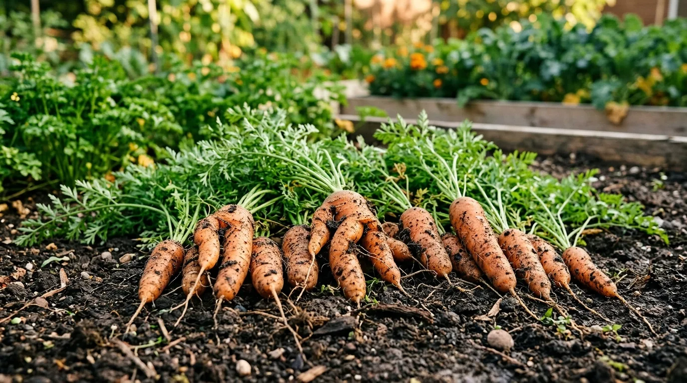 Forked and twisted home-grown carrots
