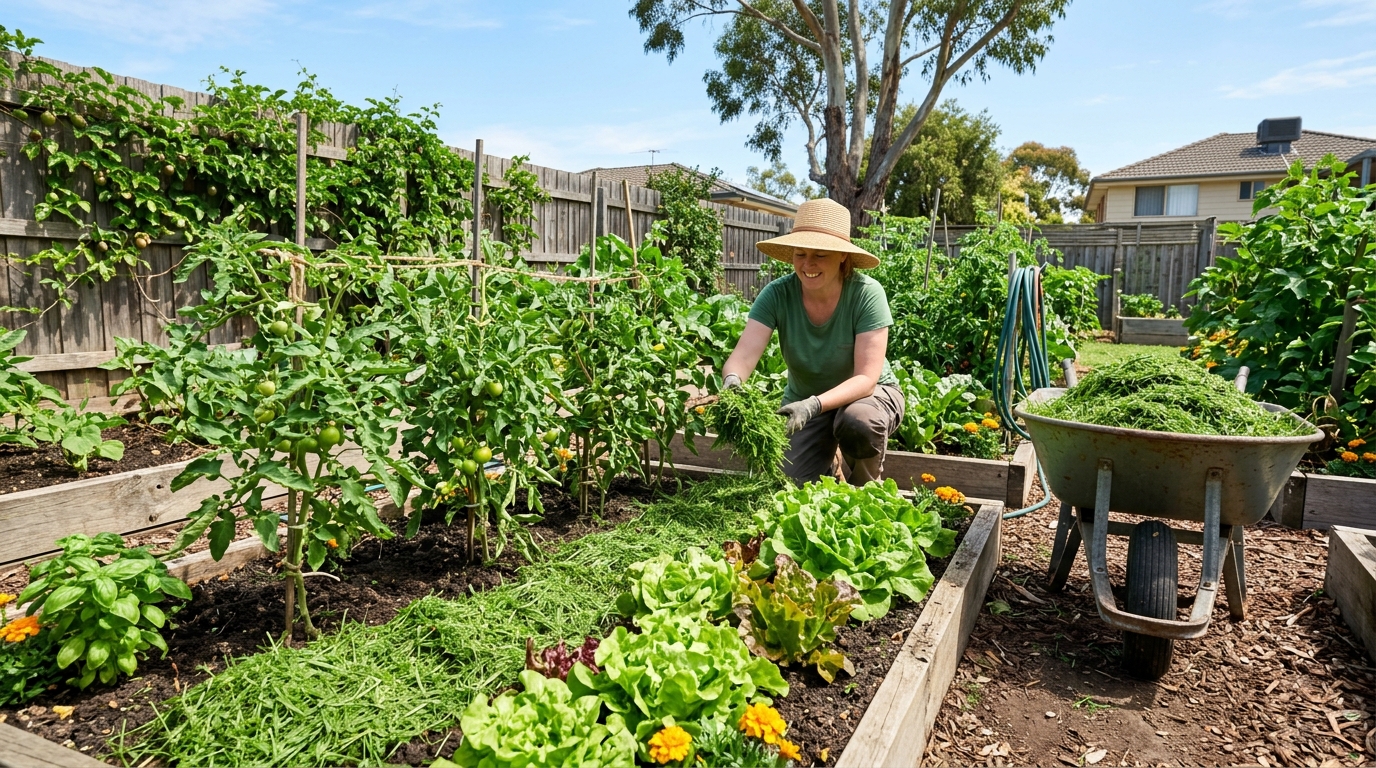 Grass clippings as garden mulch