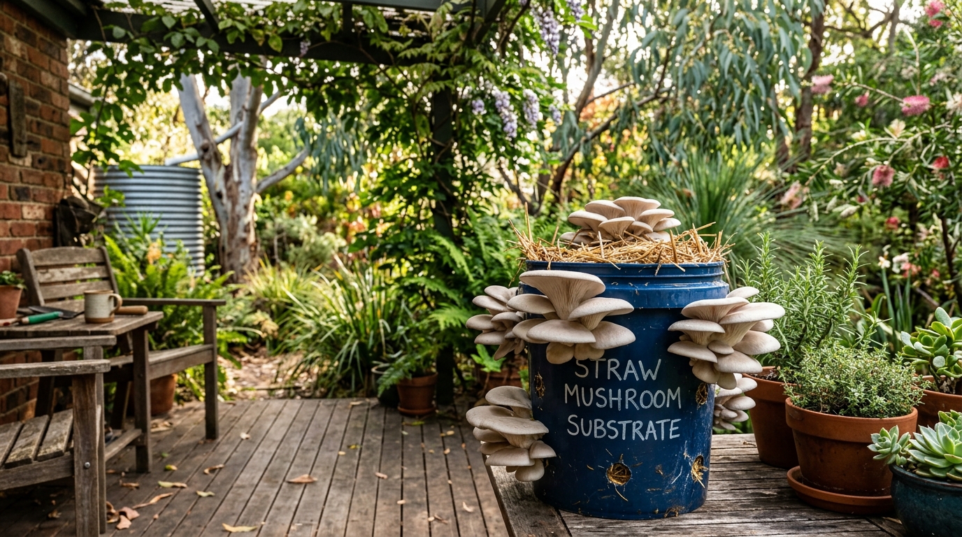 Oyster mushrooms growing