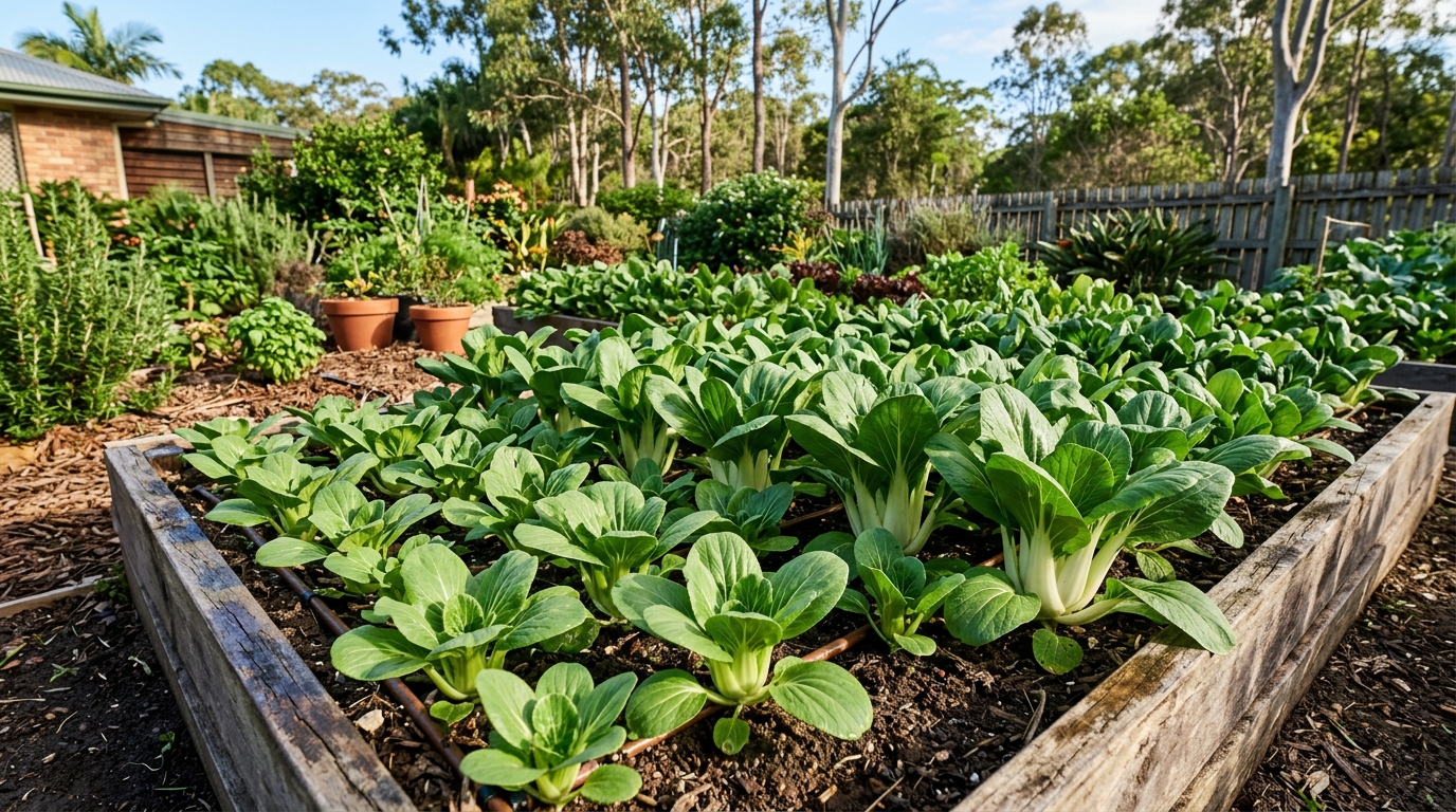 Bok choy in garden bed