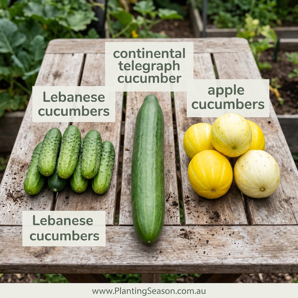 Three cucumber types: Lebanese, continental, and apple cucumber