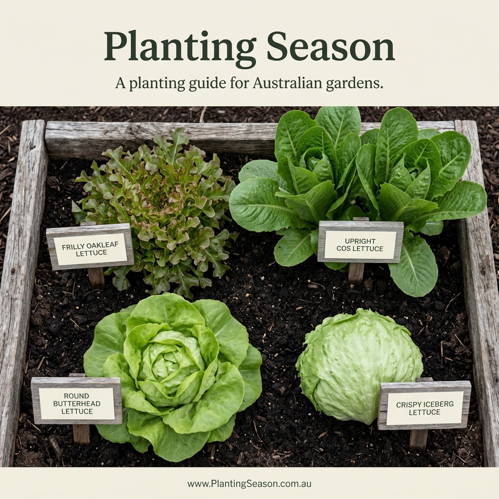 Four lettuce varieties: oakleaf, cos, butterhead, and iceberg