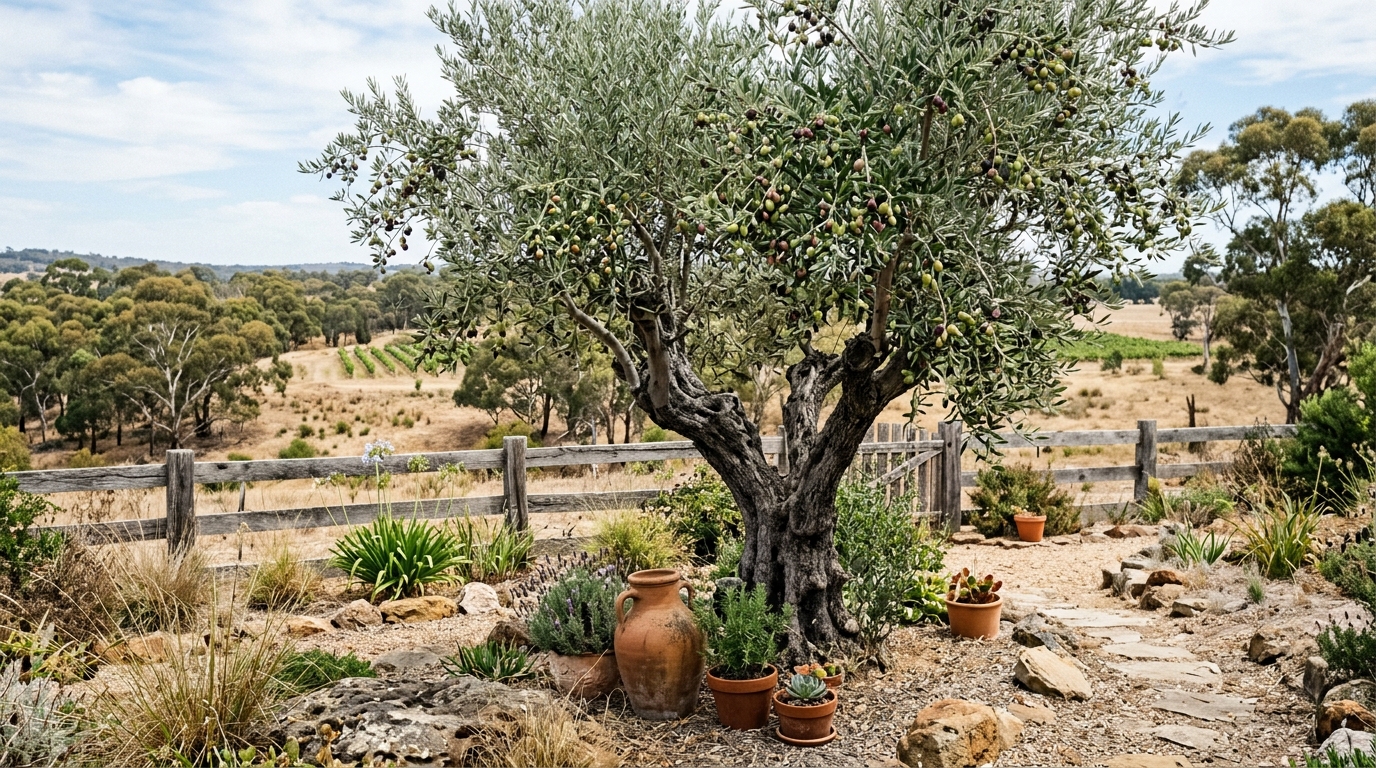 Olive tree with ripening fruit