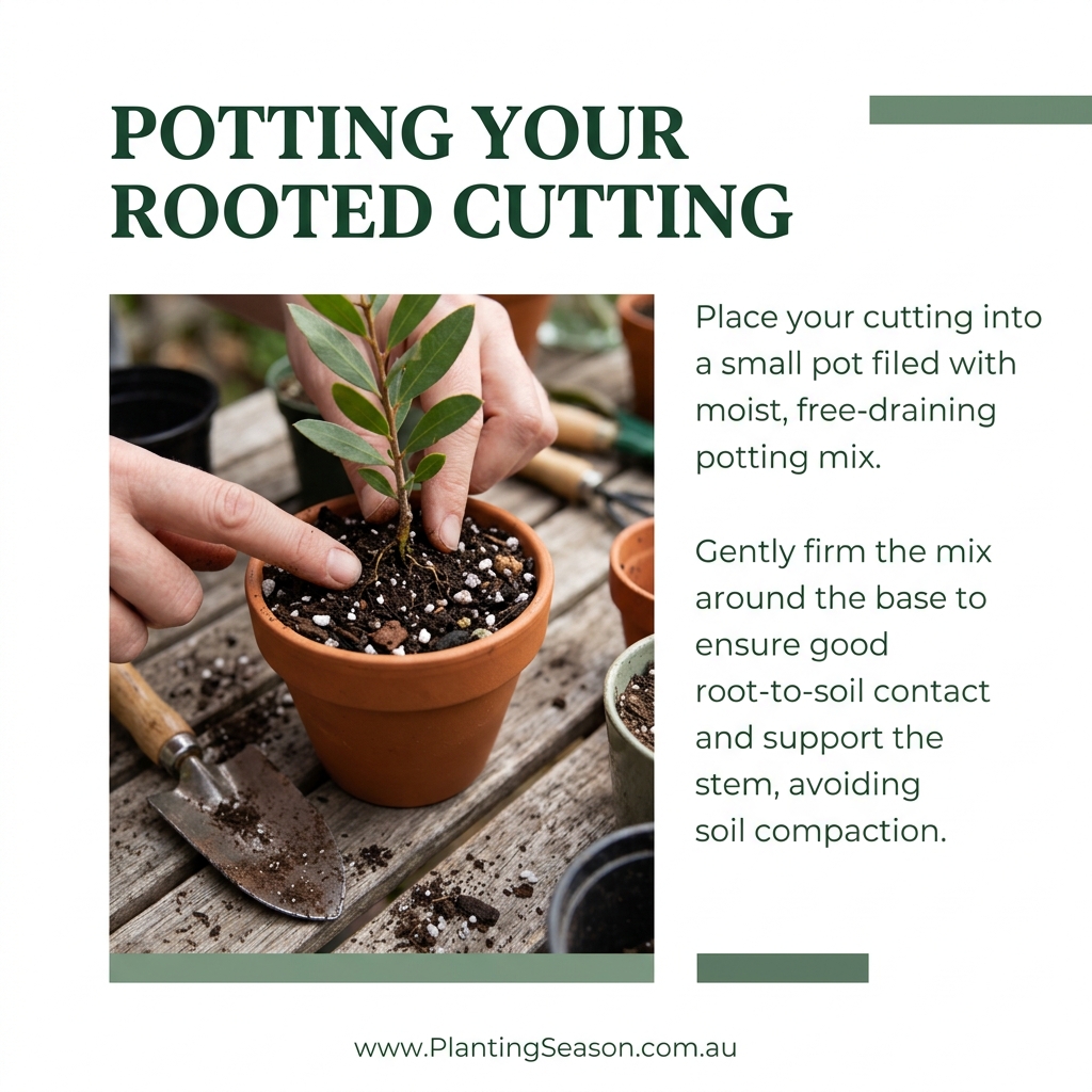Potting up a rooted cutting into a small pot