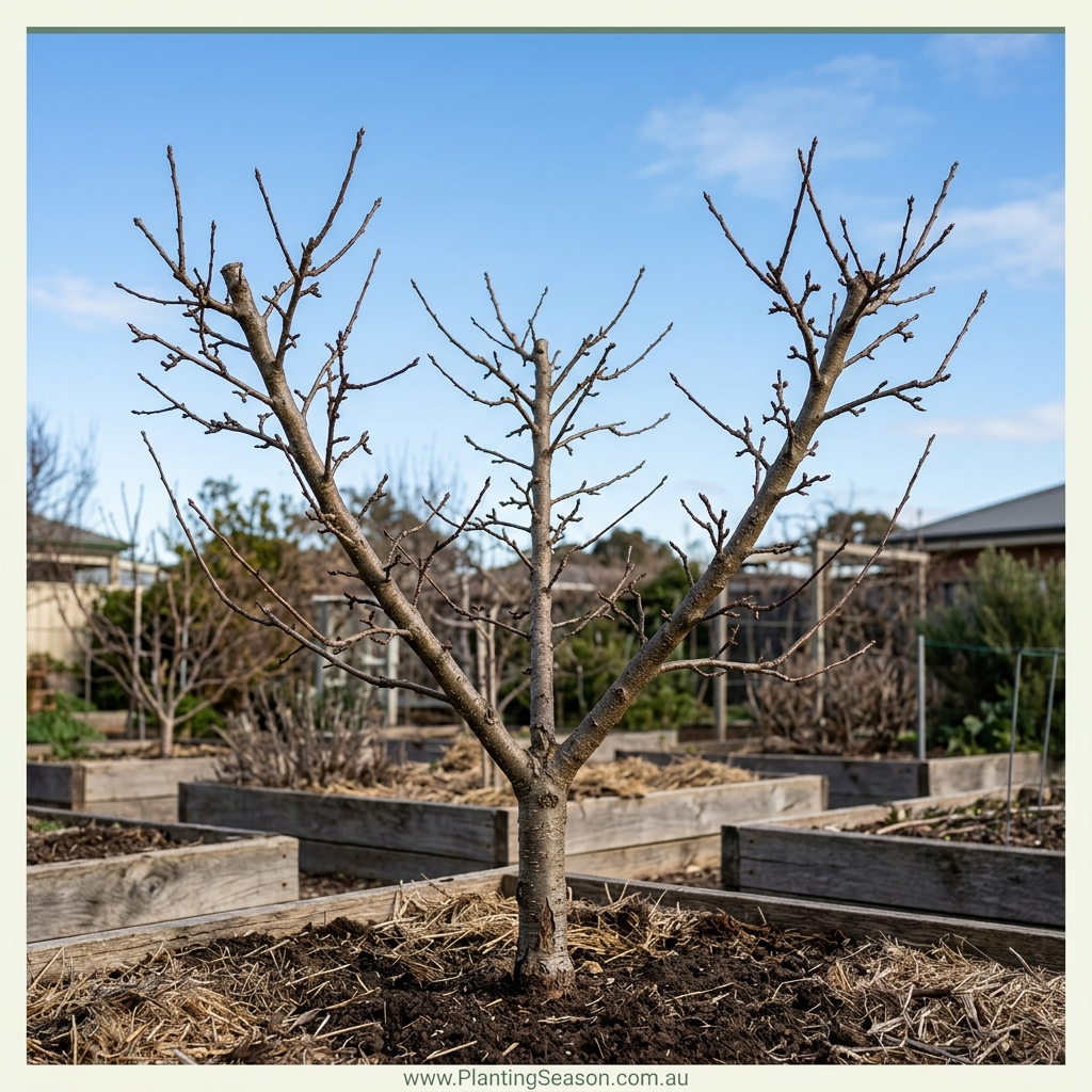 Well-pruned deciduous fruit tree in open vase shape