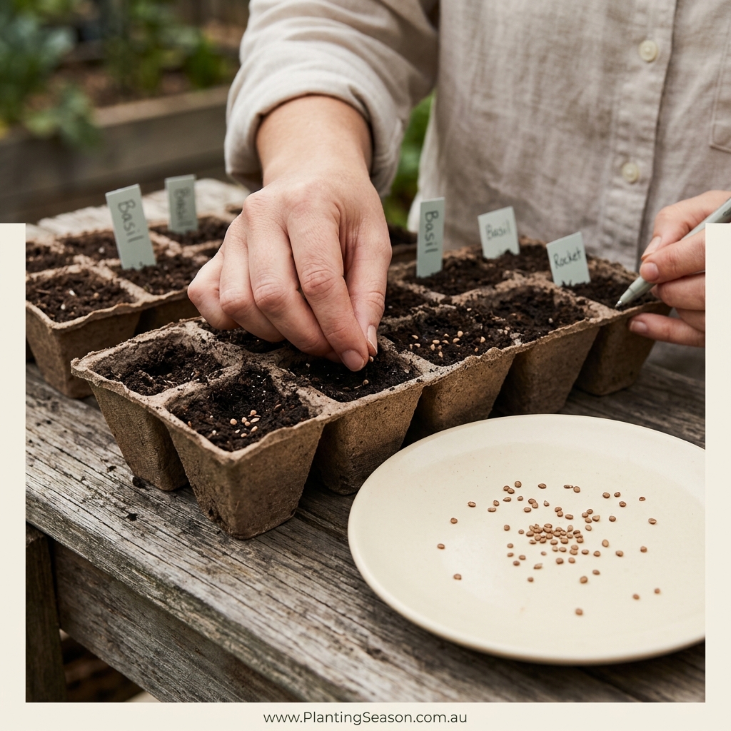 Placing seeds into seed tray cells