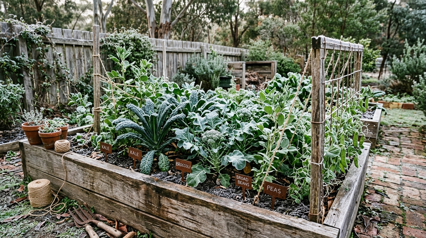 Winter vegetable garden with brassicas