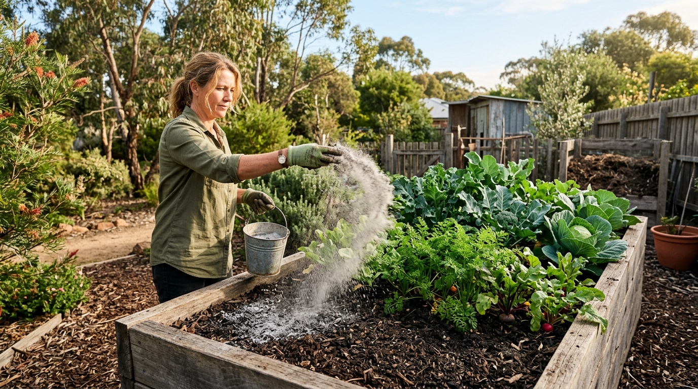 Wood ash being scattered in garden
