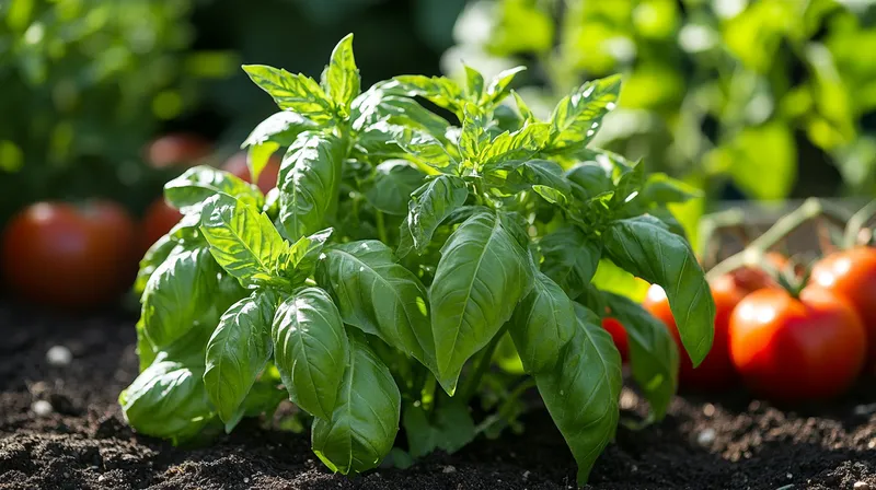 Bushy basil plant in full leaf