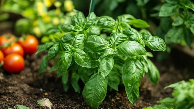 Basil plant with fresh green leaves
