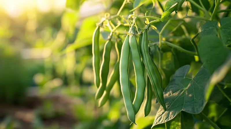 Bean pods hanging on the plant