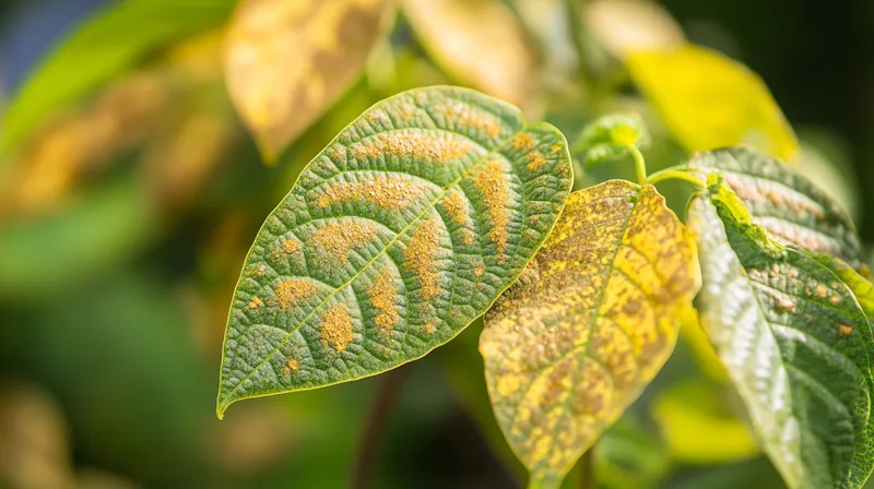 Bean leaves with rust disease spots