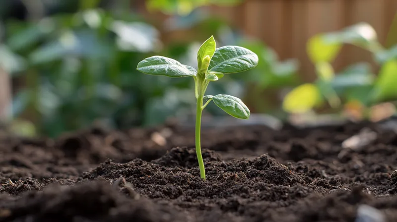 Bean seedling emerging from soil