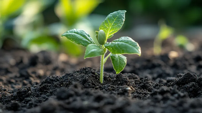 Young bean plant with cotyledons