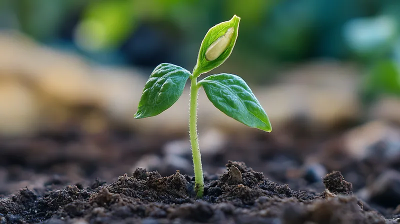 Bean sprouts in garden bed