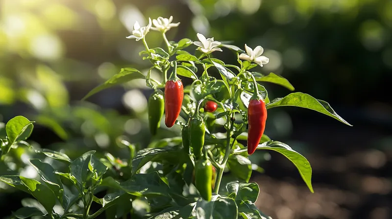 Chilli plant with small green fruit