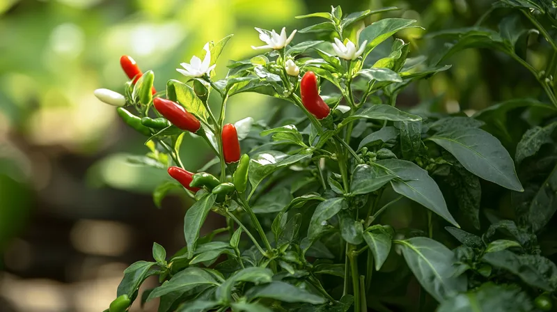 Bushy chilli plant with green chillies