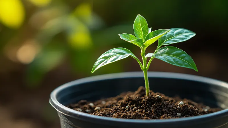 Chilli seedling with first true leaves