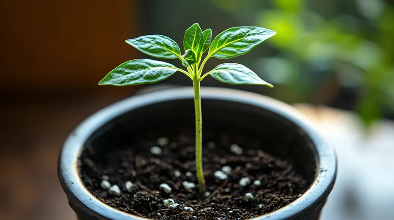Young chilli plant in a pot