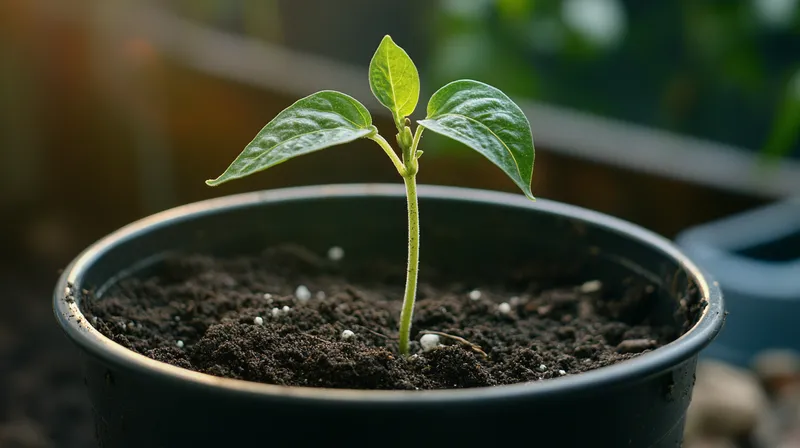 Chilli sprout emerging from soil