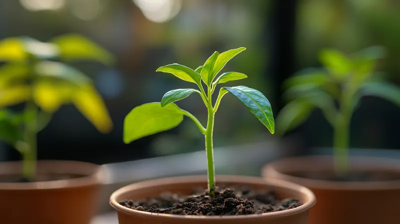 Small chilli seedling ready to transplant