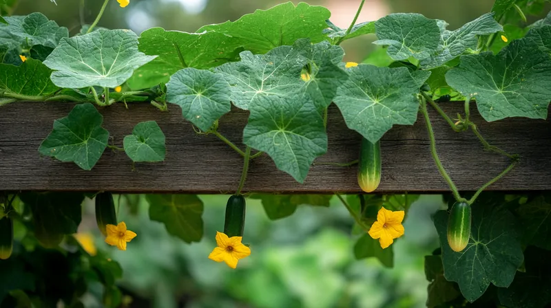 Young cucumber fruit forming on vine