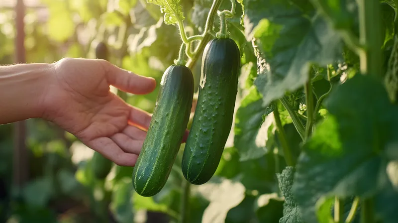 Freshly harvested cucumber on the vine