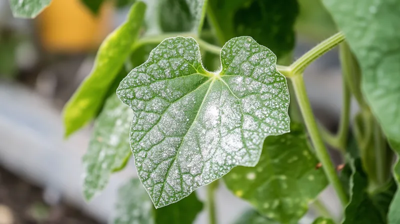 Cucumber leaves with powdery mildew