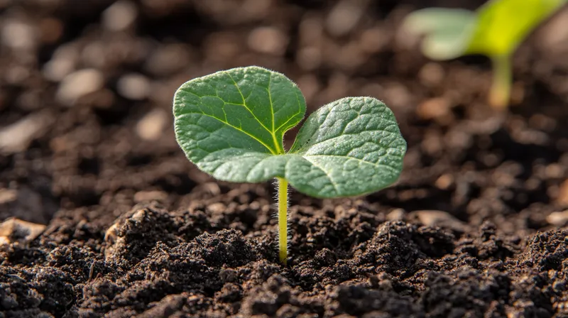 Cucumber sprout with first true leaves