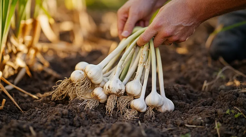 Garlic bulbs freshly lifted from soil
