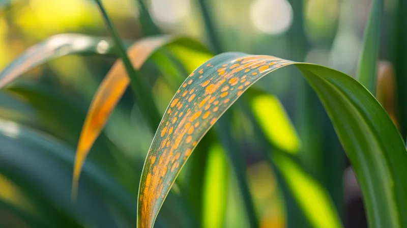 Garlic leaves with rust disease