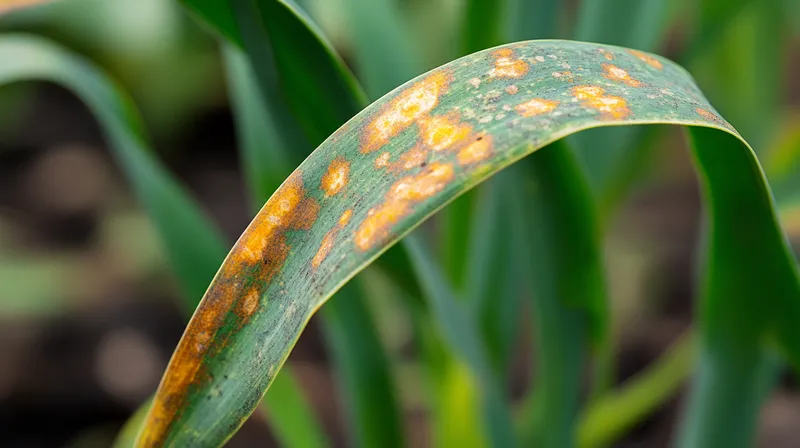 Garlic leaves damaged by thrips