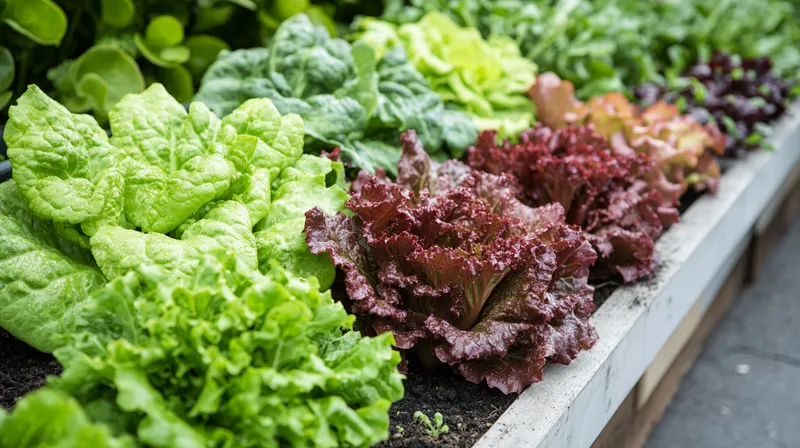 Mixed lettuce growing in garden row