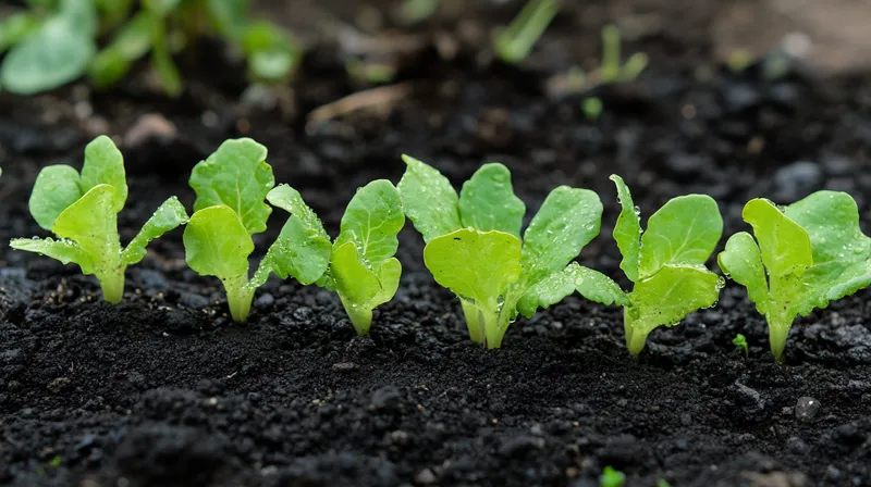 Lettuce seedlings transplanted into garden