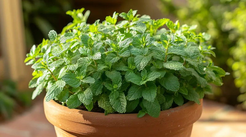 Bushy mint plant in a container