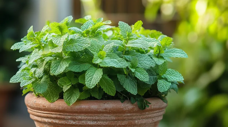 Mint growing vigorously in garden