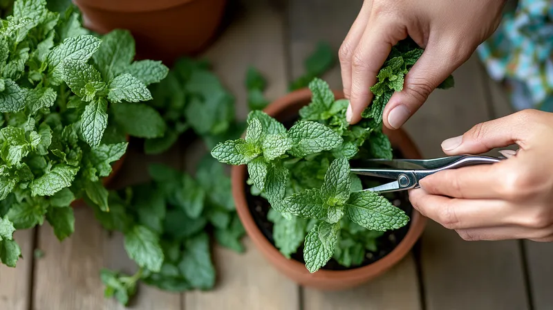 Hand picking fresh mint leaves