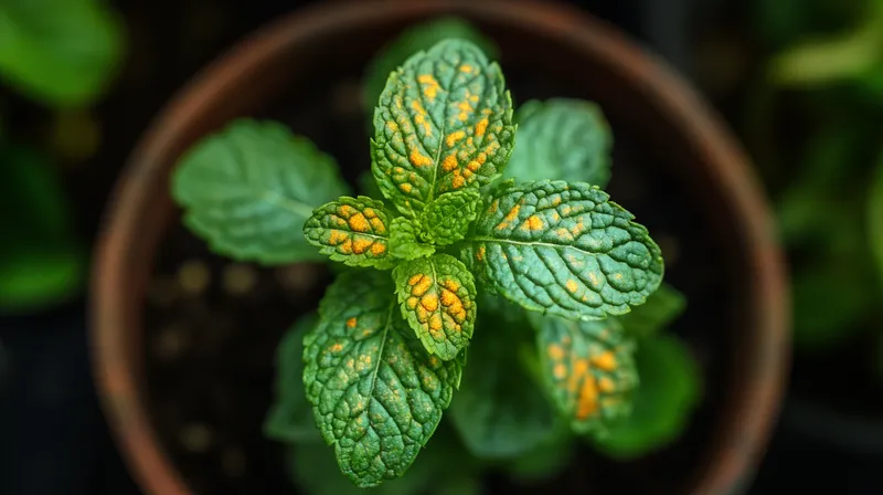 Mint leaves with rust disease