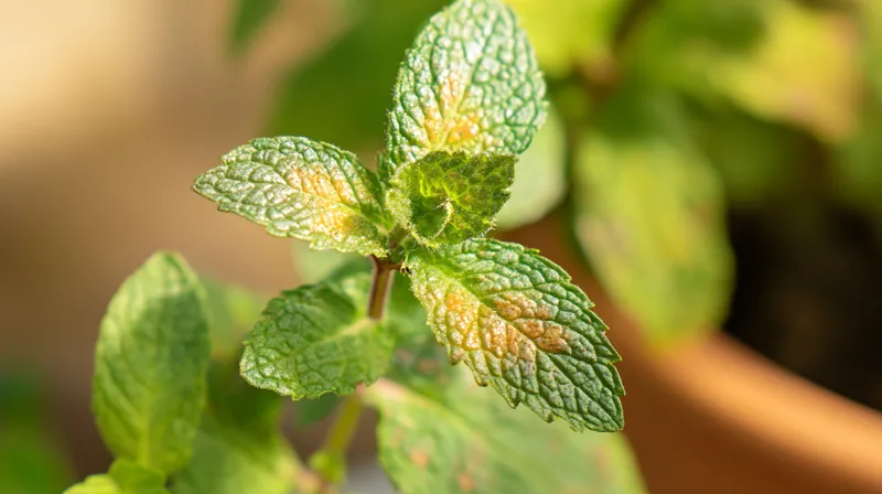 Mint plant showing leaf spot