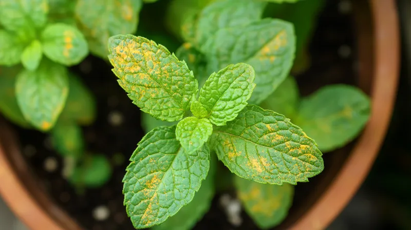 Mint leaves damaged by pest