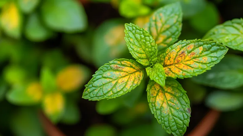 Mint plant with yellowing leaves