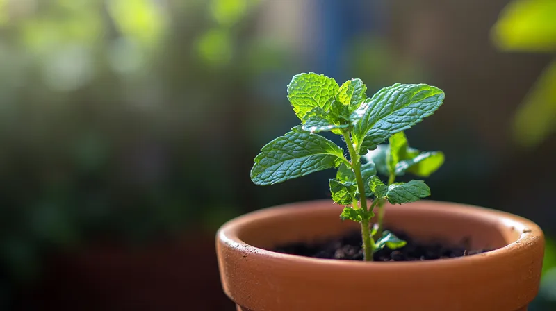 Mint cutting rooting in a pot