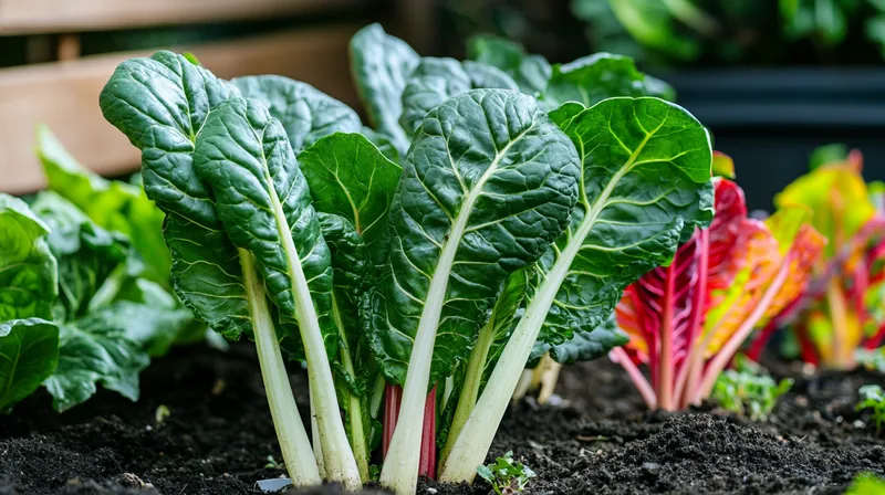 Silverbeet plant with green leaves and white stems