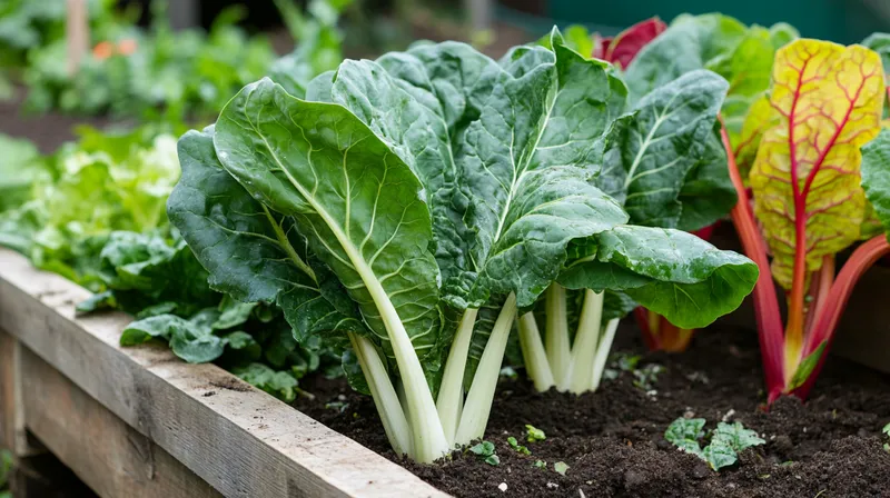 Rainbow chard growing in raised bed