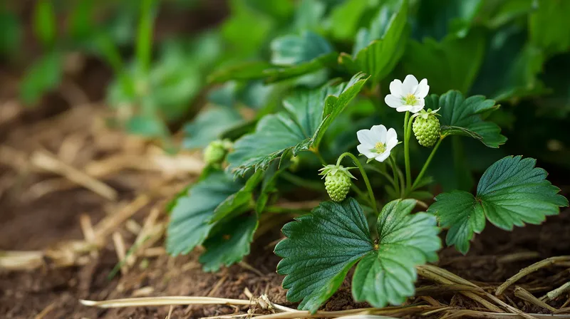 Strawberry plant with runners spreading